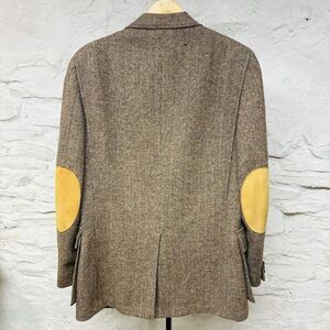 Pendleton Virgin Wool Blazer Suede Elbow Patches Jacket Tweed Herringbone Vtg